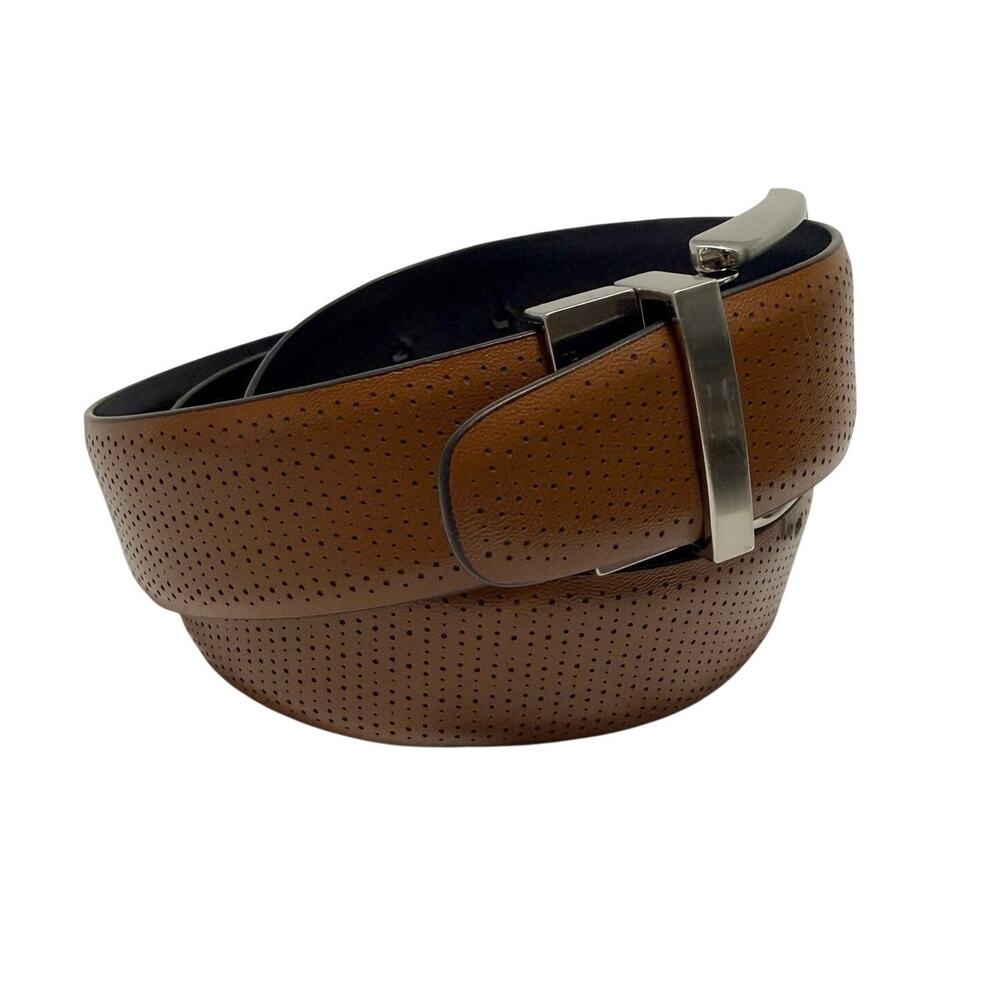 PGA TOUR Belt Mens 36 Reversible Perforated Strap Brown Black Silver Hardware